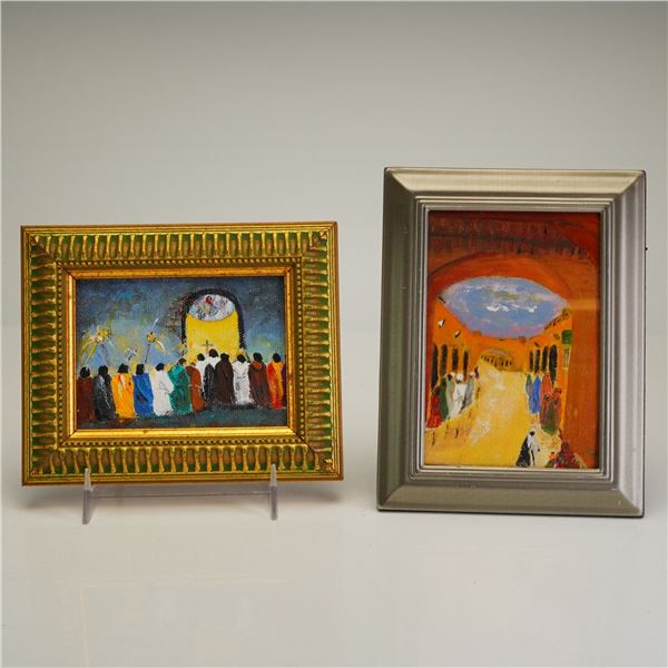 2pc Rafael Aleph Framed Acrylic and Oil Paintings