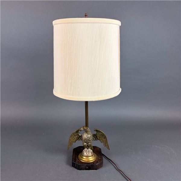 American Federal Style Cast Metal Eagle Table Lamp on Wooden Base