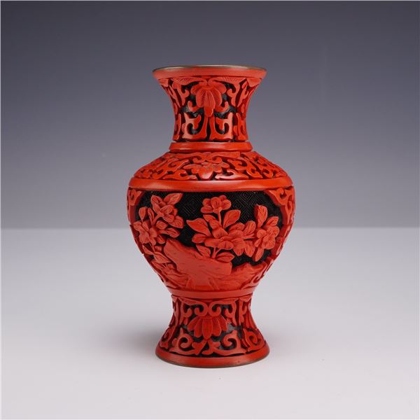 Small Chinese Carved Cinnabar Lacquer Floral Vase