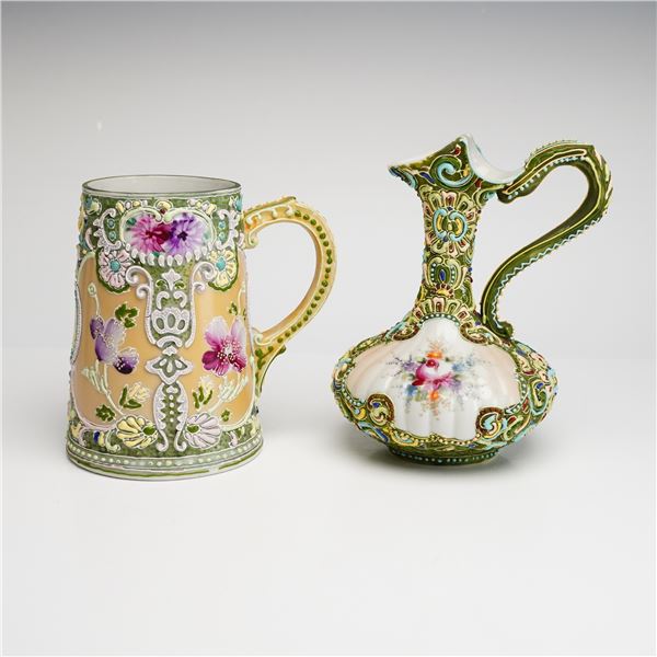 Pair Japanese Nippon Moriage Mug and Ewer
