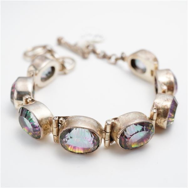 Sterling Silver and Mystic Amethyst Link Bracelet