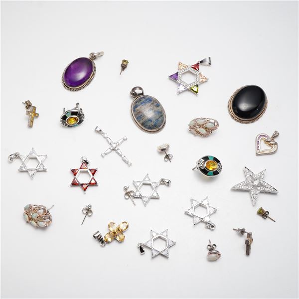 Assortment of .500 to .900 Silver Jewelry Including Pendants and Earrings