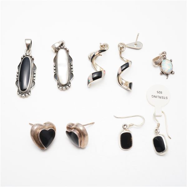 9pc Sterling Silver and Gemstone Jewelry Group Including 3 Pair of Earrings and 3 Pendants