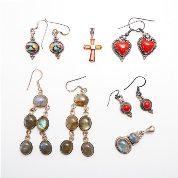 10pc Sterling Silver and Gemstone Jewelry Collection with Earrings and Pendants