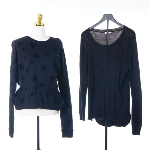Two Women's Black Sweaters Including Rails Marlo Flocked Sweatshirt and Cotton On Knit Pullover