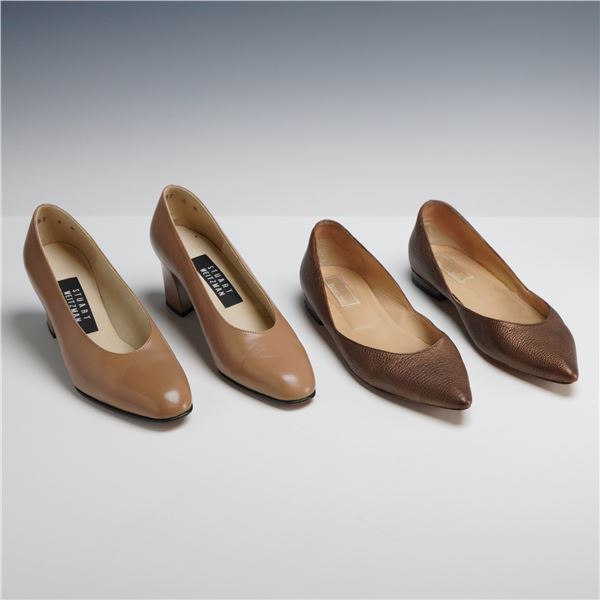 A Pair of Stuart Weitzman Leather Pumps and Michael Kors Metallic Flats