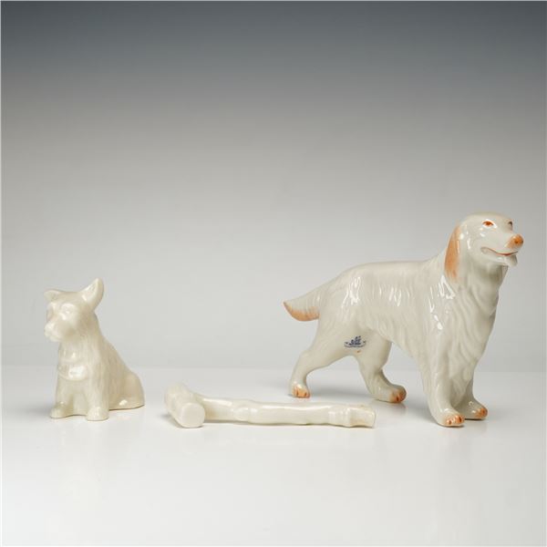 Belleek Parian Porcelain Irish Setter, Scottish Terrier Walking Stick Figurines