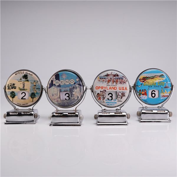 Four Vintage Chrome Perpetual Flip Roll Top Souvenir Desk Calendars