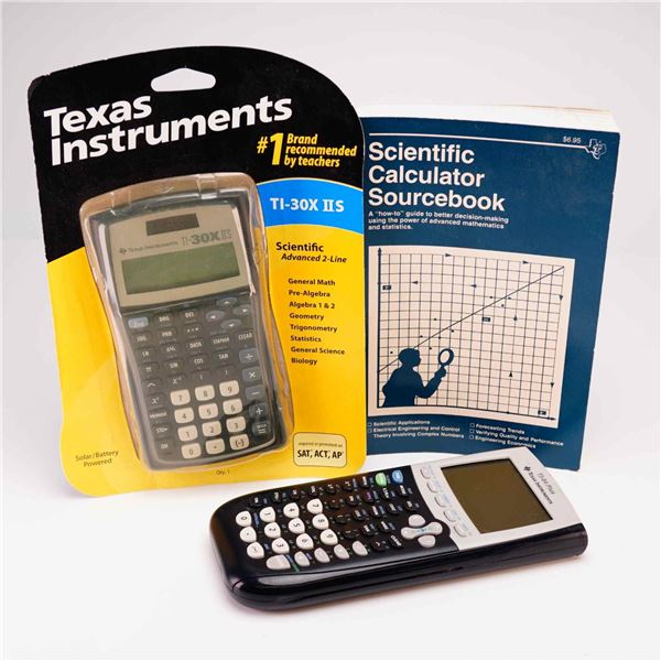 Texas Instruments 3pc Grouping, TI-30X IIS and TI-84 Plus Calculators with Sourcebook, c. 2007