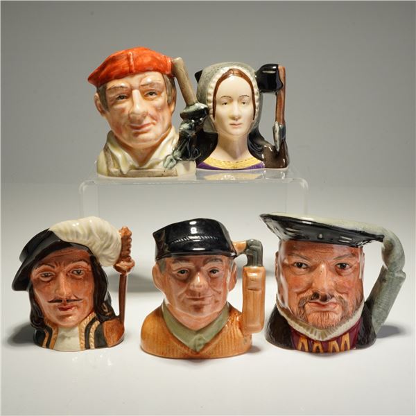 5pc Royal Doulton Character Jugs including Henry VIII and Anne Boleyn