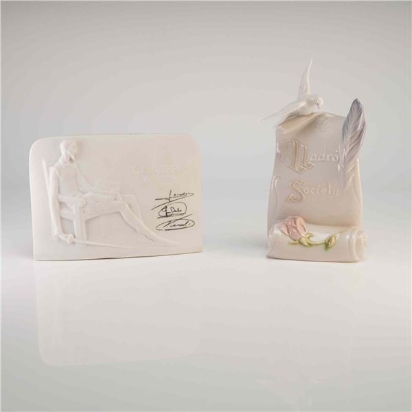 2pc Lladro Society Porcelain Display Signs, Don Quixote Plaque and Scroll