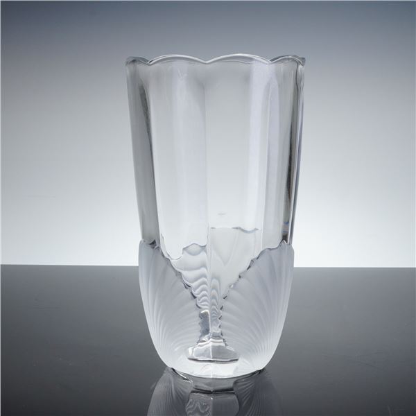 Tall Frosted Shell Motif Glass Vase