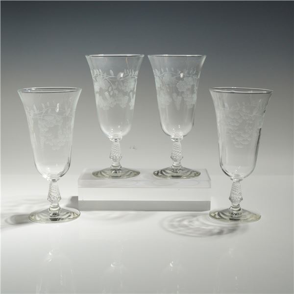 4pc Rock Sharpe Crystal Floral Etched Iced Tea Glasses