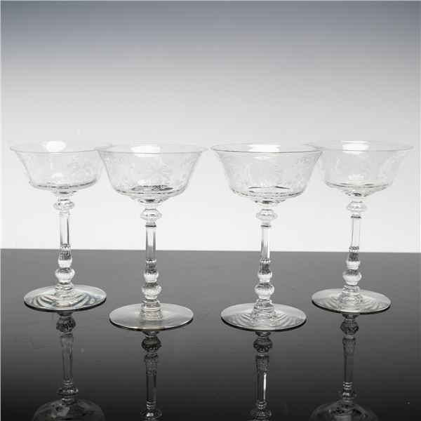 4pc Heisey Orchid Etched Crystal Champagne Coupes