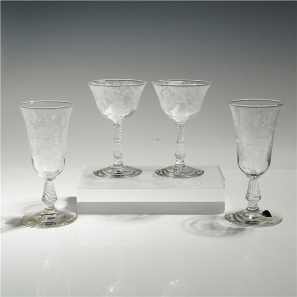 4pc Rock Sharpe Crystal Floral Etched Juice and Liquor Glasses