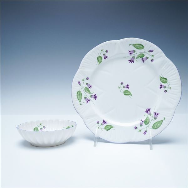 Two Piece Shelley Bone China Fruit Bowl and Dessert Plate, Campanula