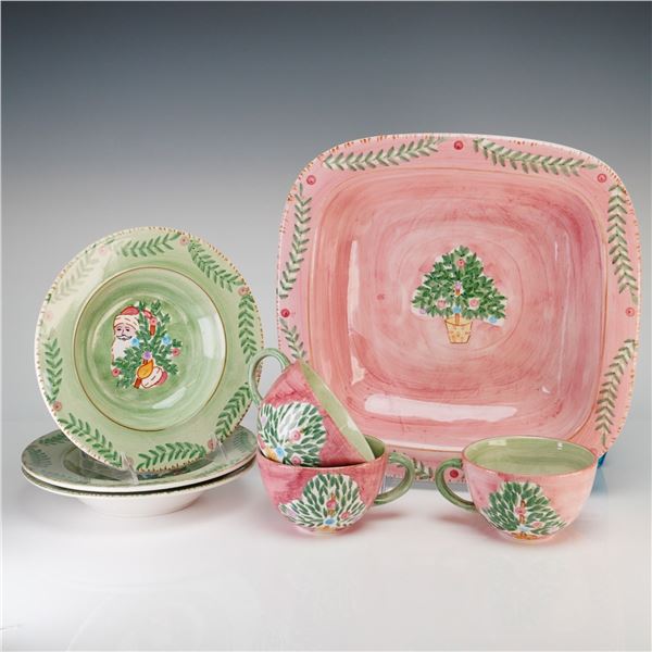 Seven Piece Set of Bella Ceramica Hand Painted Holiday Themed Earthenware