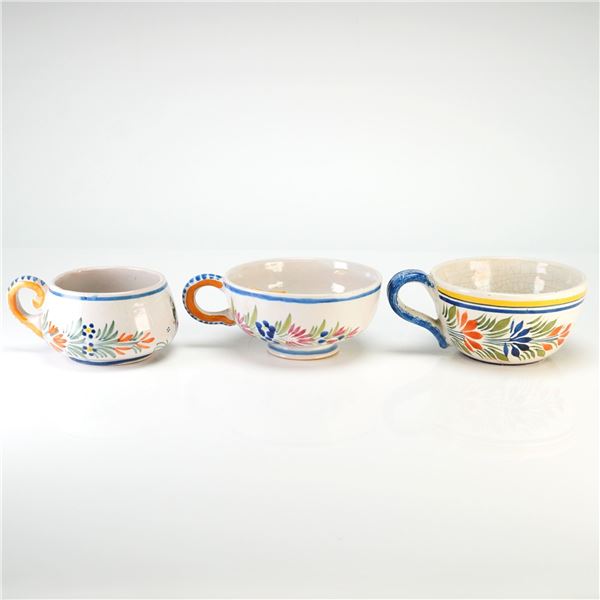 Three Piece Henriot Quimper French Earthenware Faience Cups