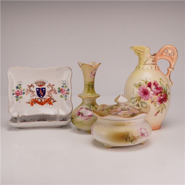 5pc Hand-Painted Porcelain Jewelry Trays, Lidded Jar and Vase, and Pitcher, Occupied Japan & Austria