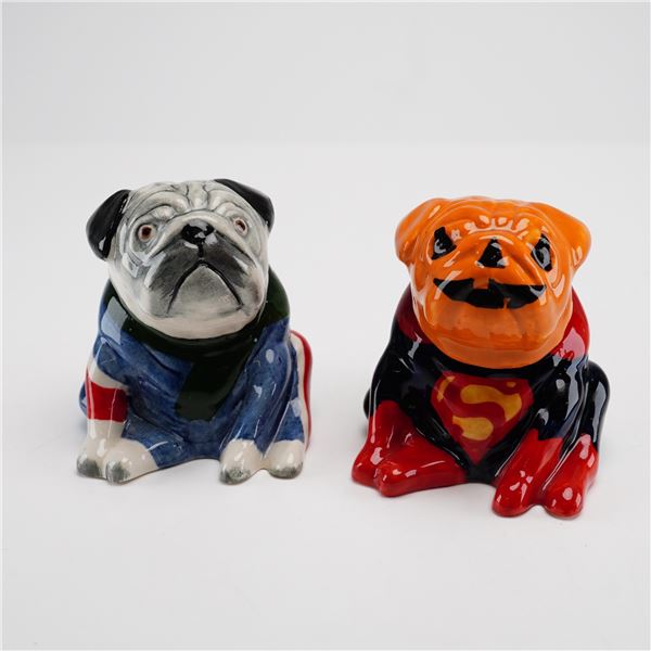 Lot of 2 Kevin Francis Face Pots Artist Edition Bulldogs, Pumpkin Superman and British Flag