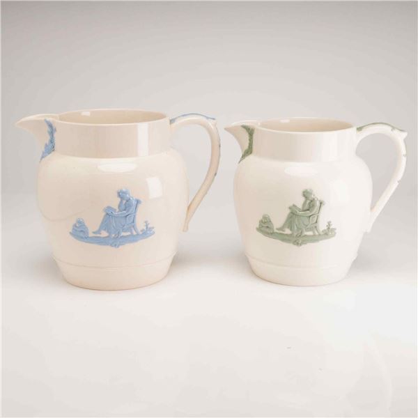 2pc Wedgwood Embossed Queen's Ware Pitchers