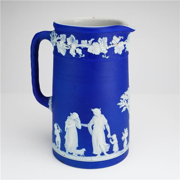 Wedgwood Cobalt Blue Jasperware Pitcher with Neoclassical Relief