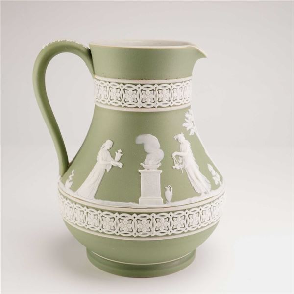 Wedgwood Sage Green Jasperware Pitcher with Classical Reliefs