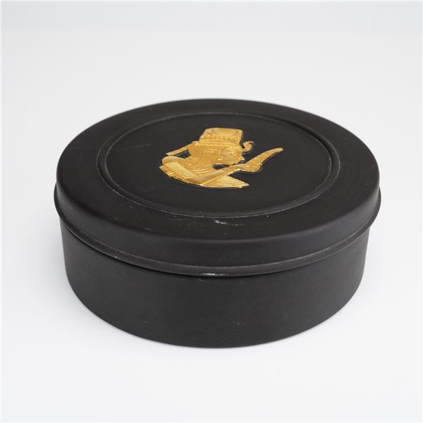 Wedgwood Black Basalt Gilded Egyptian Queen Ankhesenamun Circular Lidded Trinket Box