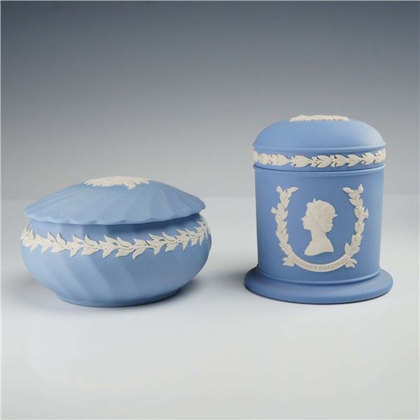 Lot of 2 Wedgwood Pale Blue Jasperware Lidded Containers