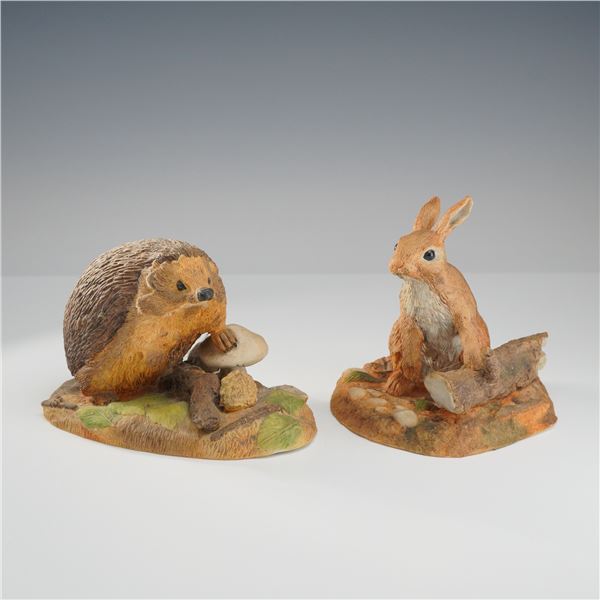 2pc Wedgwood Porcelain Animal Figurines, Hedgehog and Rabbit