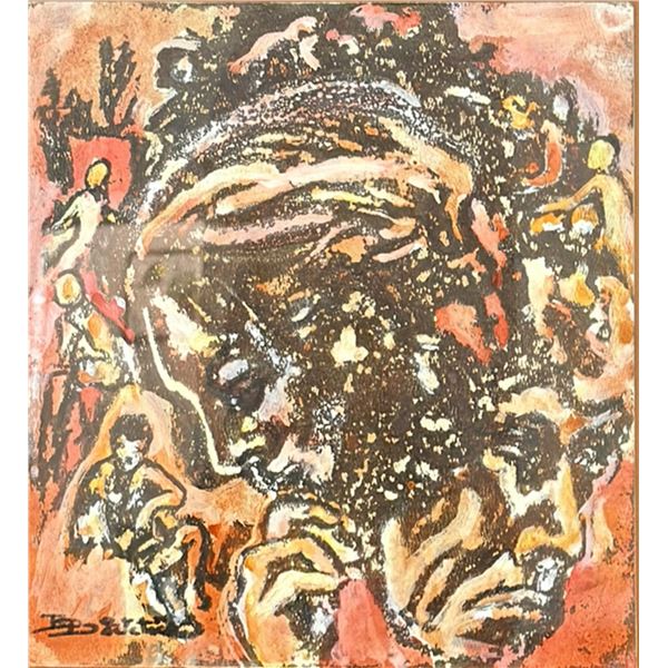 Manner of Francis Newton Souza, Gouache on Board, Composition with Figures,  Signed