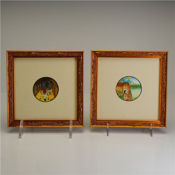 2pc Rafael Aleph Framed Mixed Media Artworks