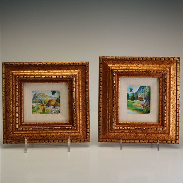 2pc Signed R. Garcia Framed Oil on Board Landscape Paintings