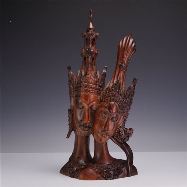 Balinese Hand-Carved Teak Wood Sculpture of Rama and Sita