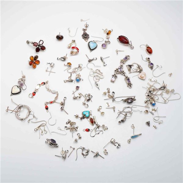 Group Lot of Vintage Sterling Silver Mixed Jewelry, Earrings and Pendants