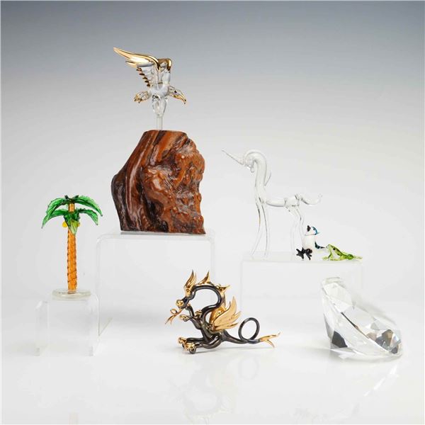 Glass Baron and Artisan, 7pc Glass Menagerie Figurines and Large Chaton