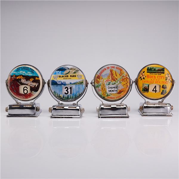 Set of 4 Vintage Chrome Souvenir Roll Top Perpetual Flip Calendars