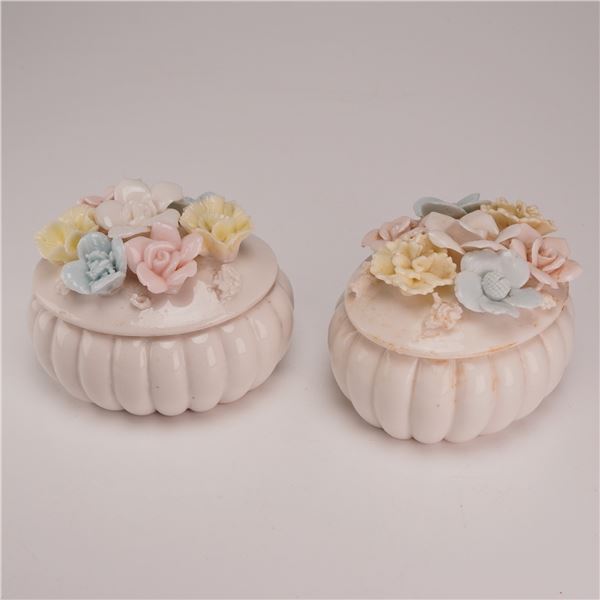2pc Lenwile Ardalt Verithin Porcelain Floral Trinket Boxes