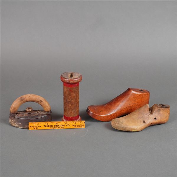 5pc Cobbler Implements including Wood Forms, Spool, & More
