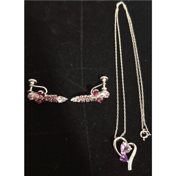 925 Sterling Earrings & 925 Sterling Silver Amethyst Necklace