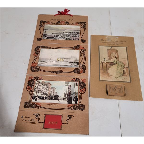 Antique 1912 Vancouver Calendar and Henry Birks & Sons 1913 Calendar