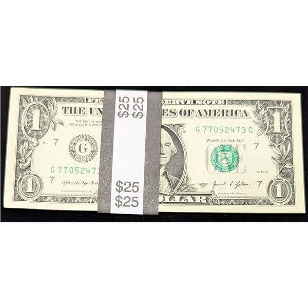 Uncirculated $25 Strap of United States $1 Banknotes