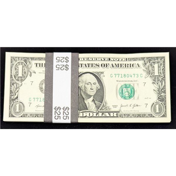 Uncirculated $25 Strap of United States $1 Banknotes