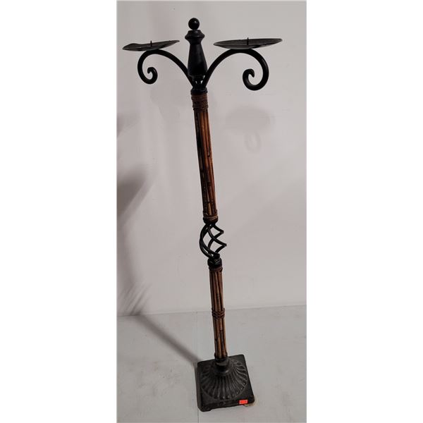 Metal Floor Candelabra w/ Bamboo Accents