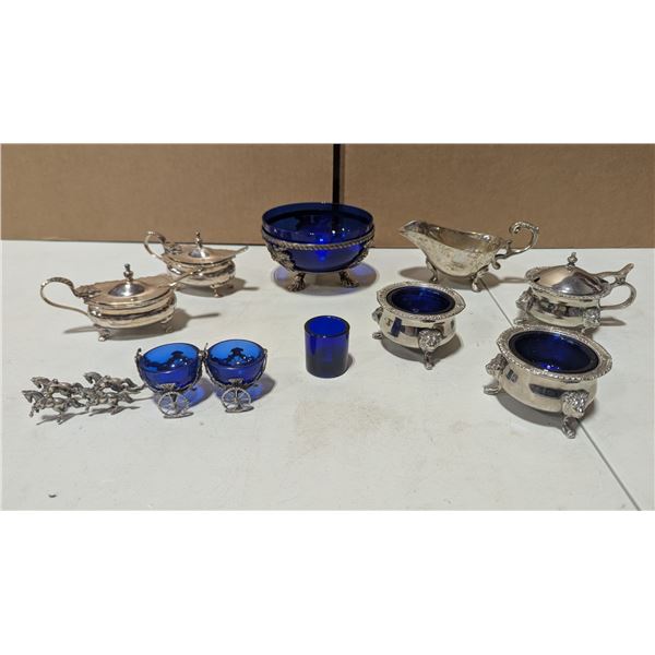 Cobalt Blue & Plated Serving Ware Lot