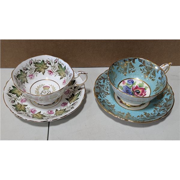 2 Double-Stamped Paragon Fine Bone China Teacup & Saucer Sets Made in England