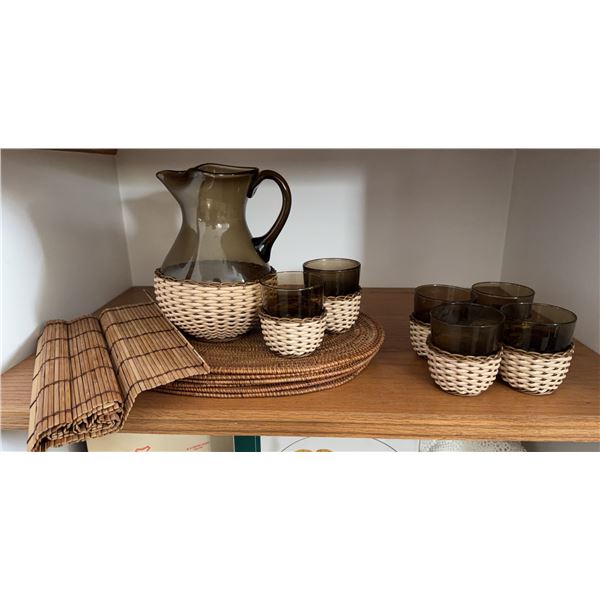 Glass Pitcher and Tumblers Set with Wicker