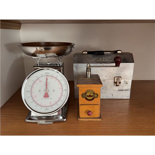Scale, Grinder, and Aladdin Box