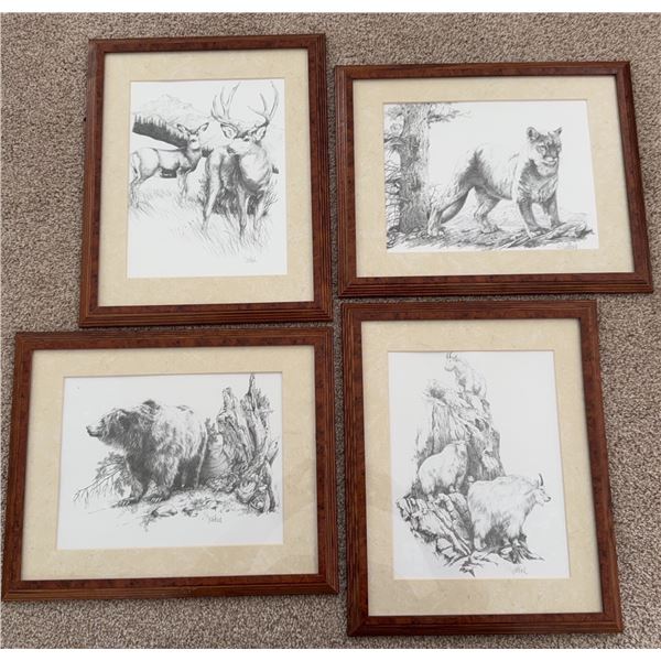 Four Wildlife Prints, 12.5x15.5 in