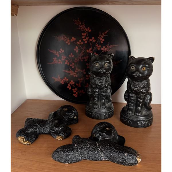 Black Cat Figurines and Decorative Tray